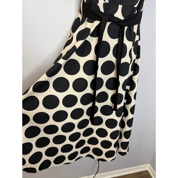 LUNA ALLEGRA V Neck Puff Sleeve Polka Dot Midi Dress Black White Sz S - Picture 5 of 13